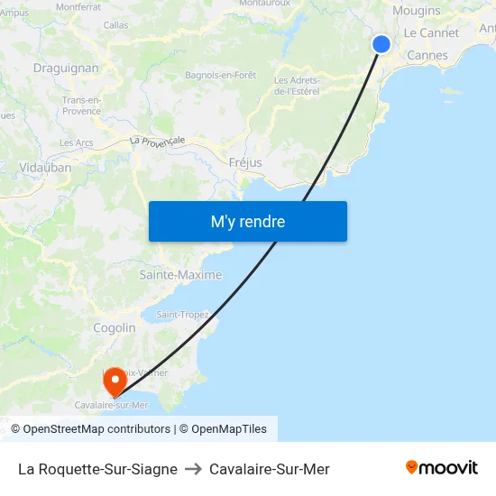 La Roquette-Sur-Siagne to Cavalaire-Sur-Mer map