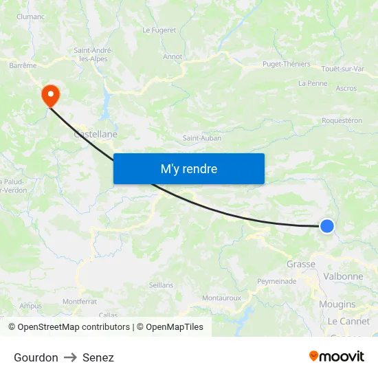 Gourdon to Senez map