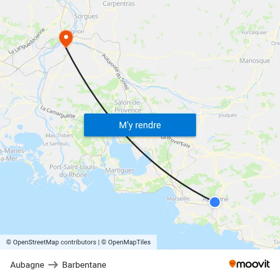 Aubagne to Barbentane map