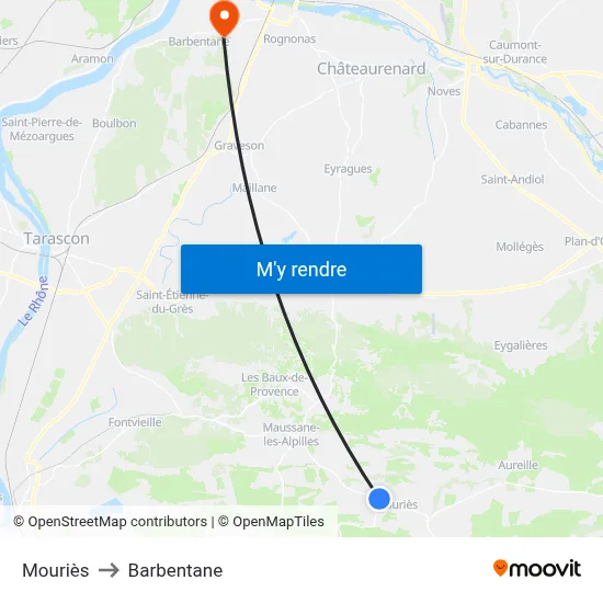 Mouriès to Barbentane map