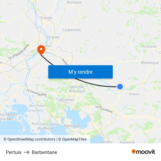 Pertuis to Barbentane map
