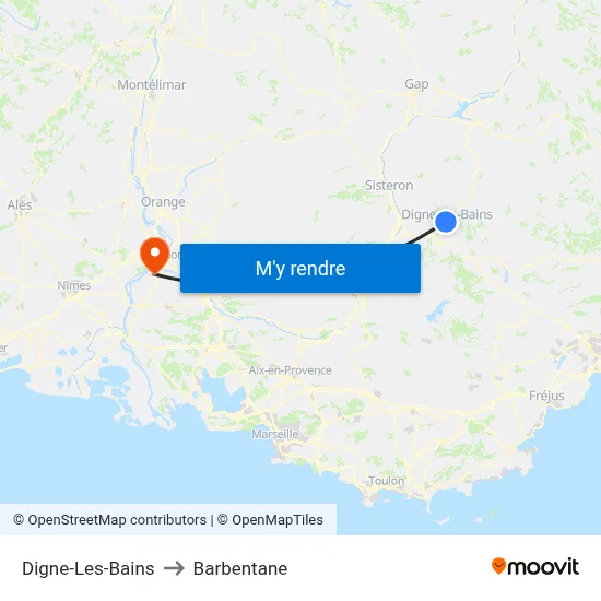 Digne-Les-Bains to Barbentane map