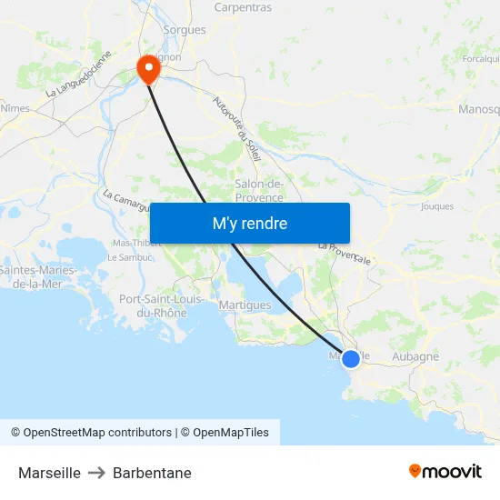 Marseille to Barbentane map