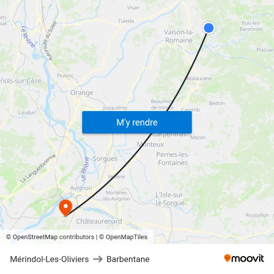Mérindol-Les-Oliviers to Barbentane map