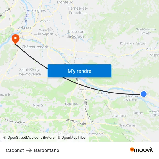 Cadenet to Barbentane map