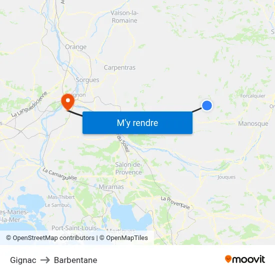 Gignac to Barbentane map
