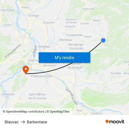 Blauvac to Barbentane map