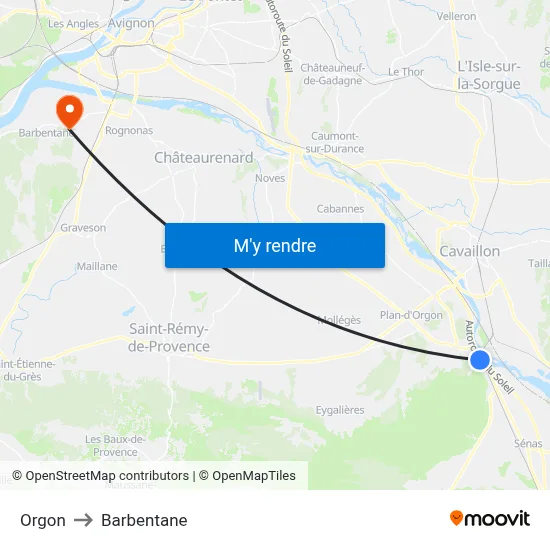 Orgon to Barbentane map