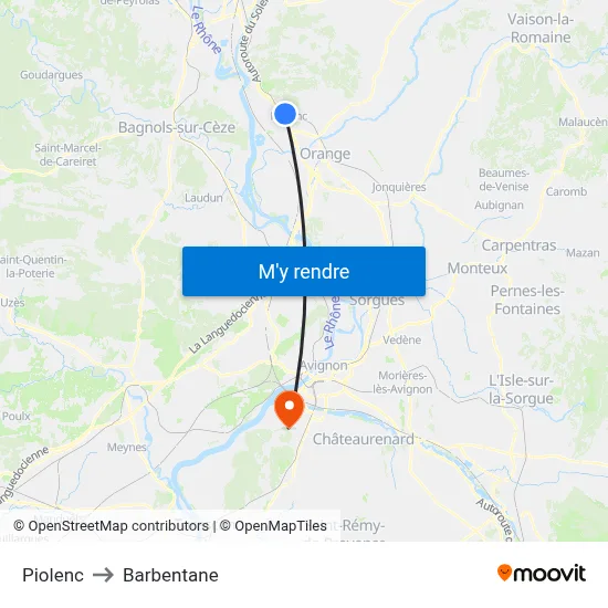Piolenc to Barbentane map