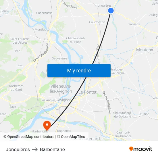 Jonquières to Barbentane map