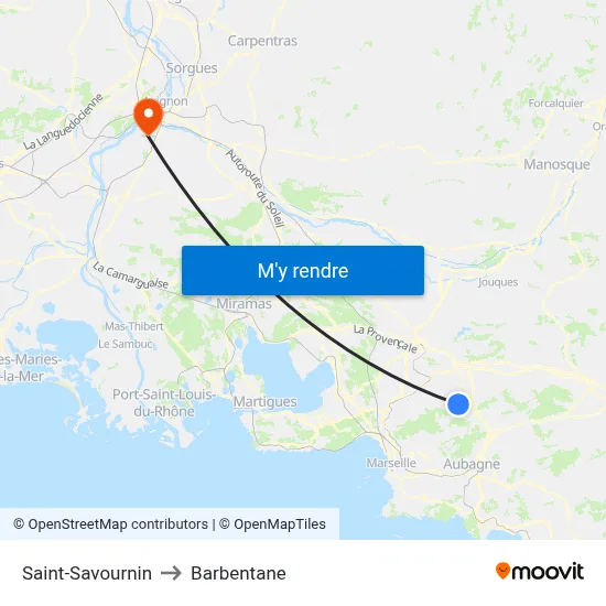 Saint-Savournin to Barbentane map