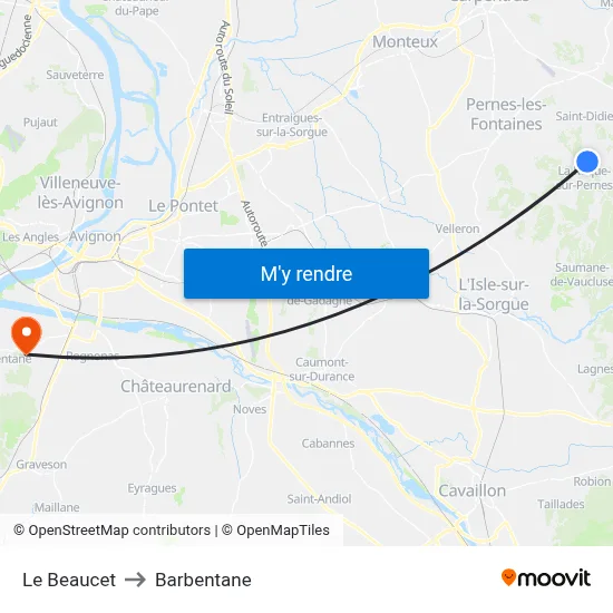 Le Beaucet to Barbentane map