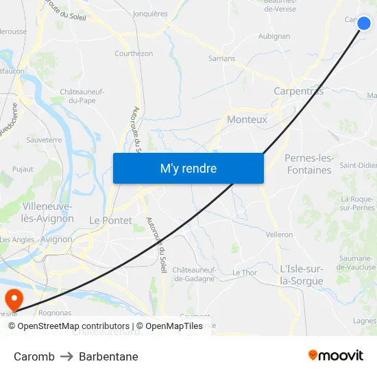 Caromb to Barbentane map