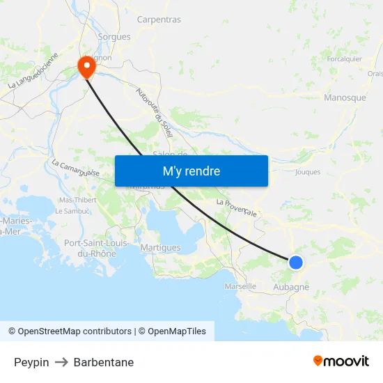 Peypin to Barbentane map