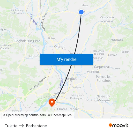 Tulette to Barbentane map