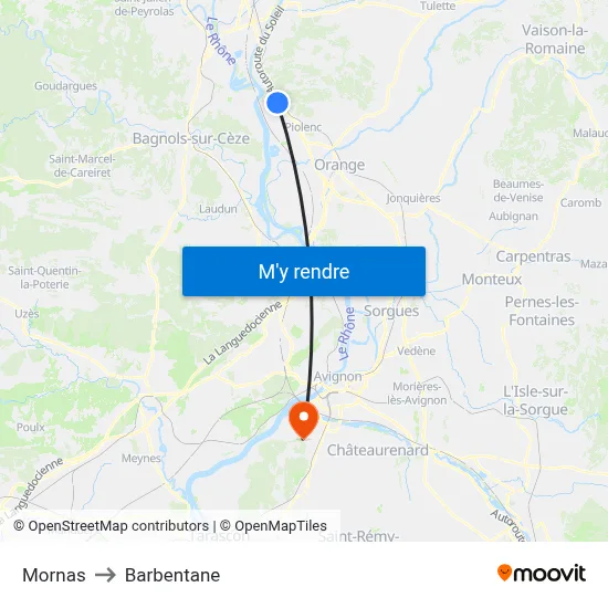 Mornas to Barbentane map
