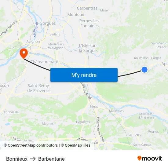 Bonnieux to Barbentane map