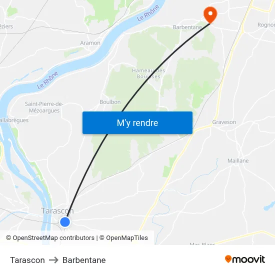Tarascon to Barbentane map