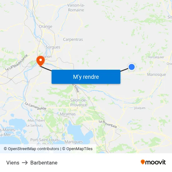 Viens to Barbentane map