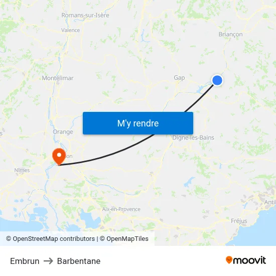 Embrun to Barbentane map