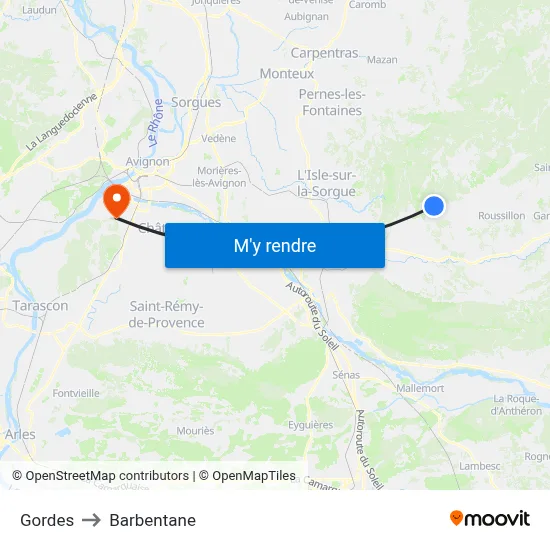 Gordes to Barbentane map
