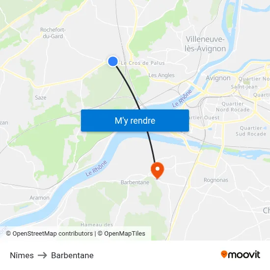 Nîmes to Barbentane map