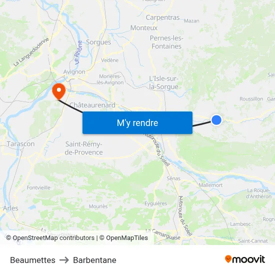 Beaumettes to Barbentane map