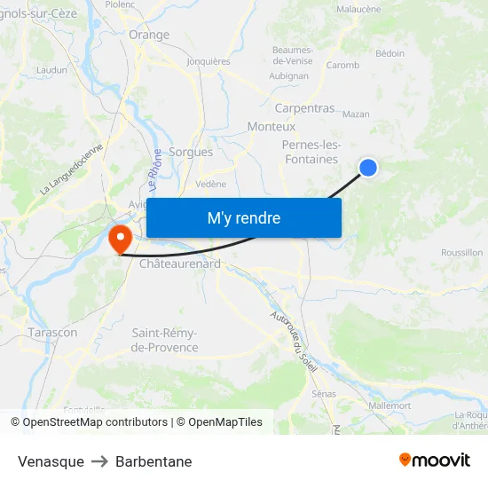 Venasque to Barbentane map
