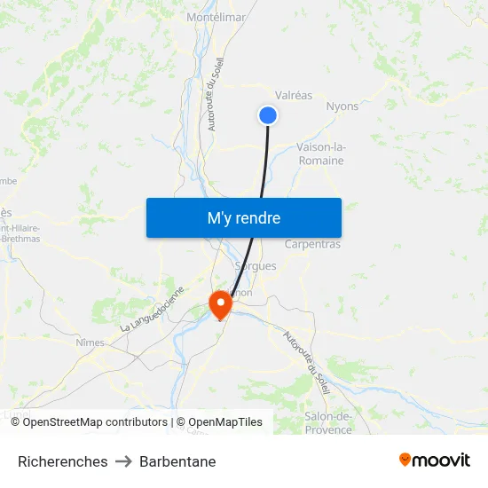 Richerenches to Barbentane map