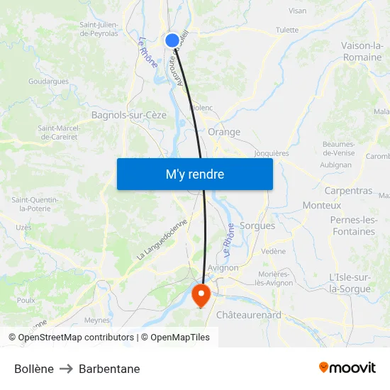 Bollène to Barbentane map
