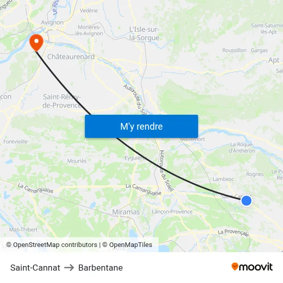 Saint-Cannat to Barbentane map