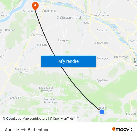 Aureille to Barbentane map