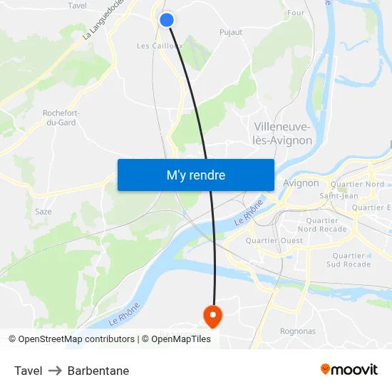 Tavel to Barbentane map