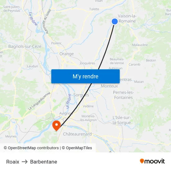 Roaix to Barbentane map