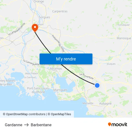 Gardanne to Barbentane map