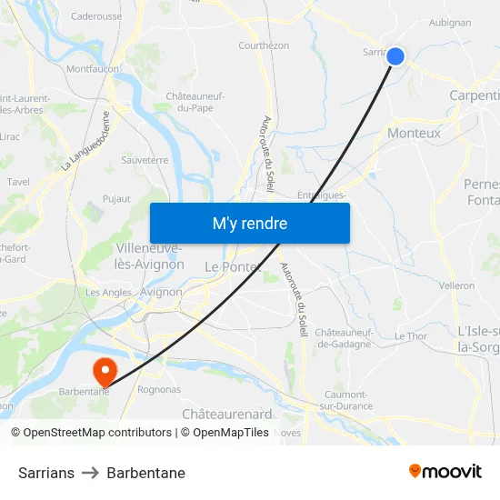 Sarrians to Barbentane map