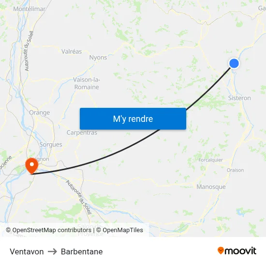Ventavon to Barbentane map
