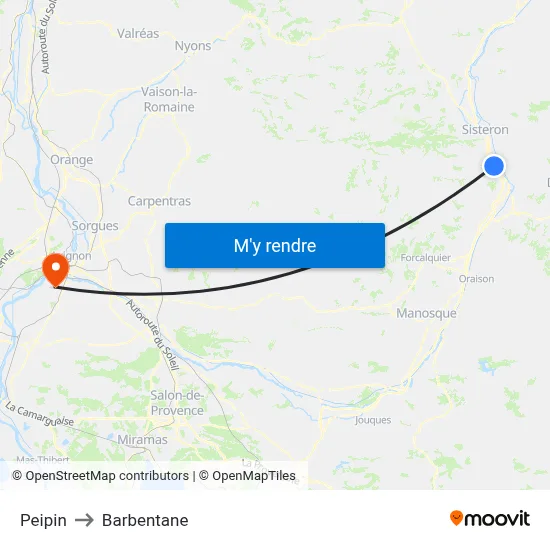 Peipin to Barbentane map
