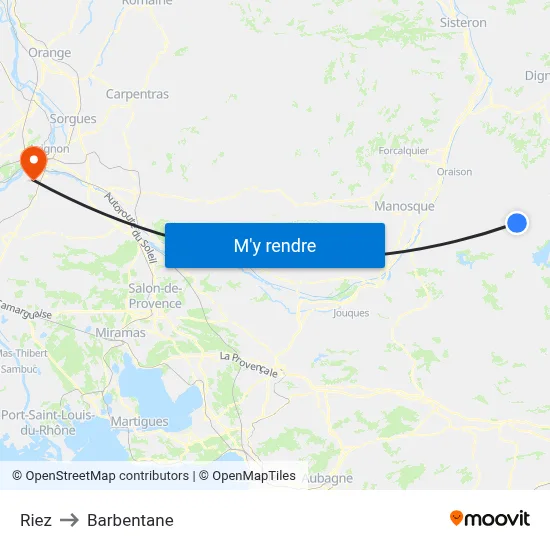 Riez to Barbentane map