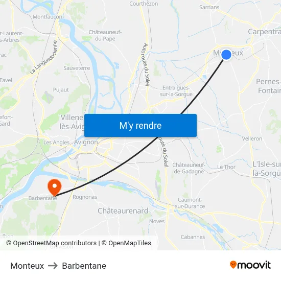 Monteux to Barbentane map