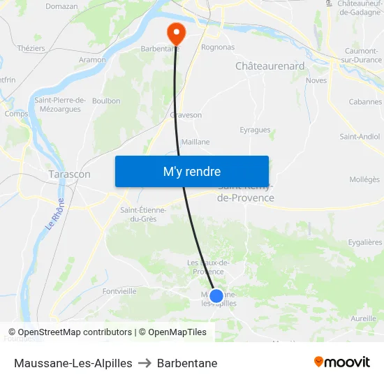 Maussane-Les-Alpilles to Barbentane map