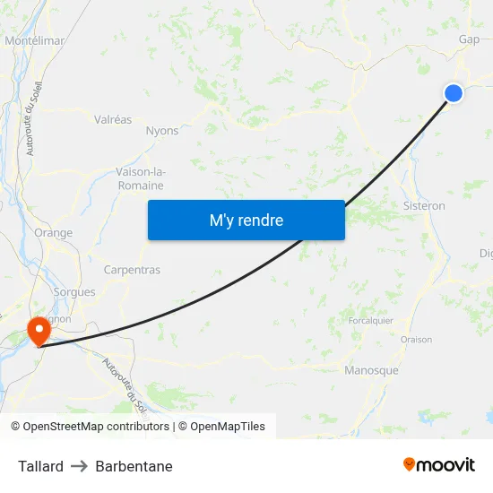 Tallard to Barbentane map