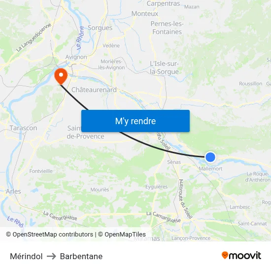 Mérindol to Barbentane map