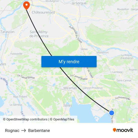 Rognac to Barbentane map