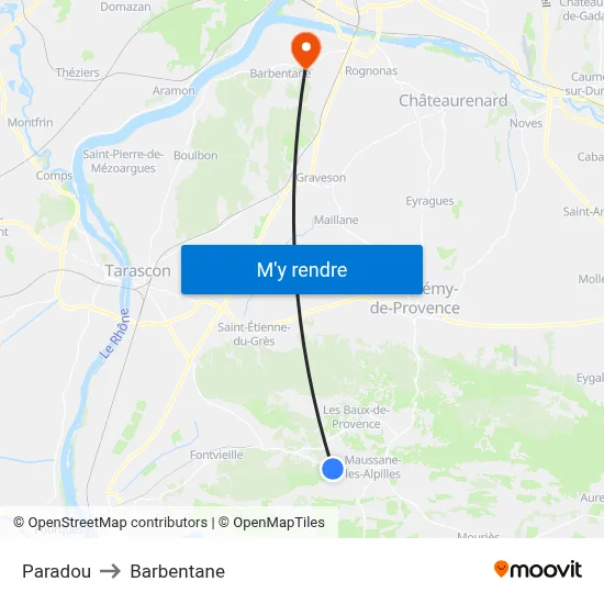 Paradou to Barbentane map