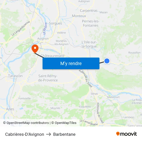 Cabrières-D'Avignon to Barbentane map