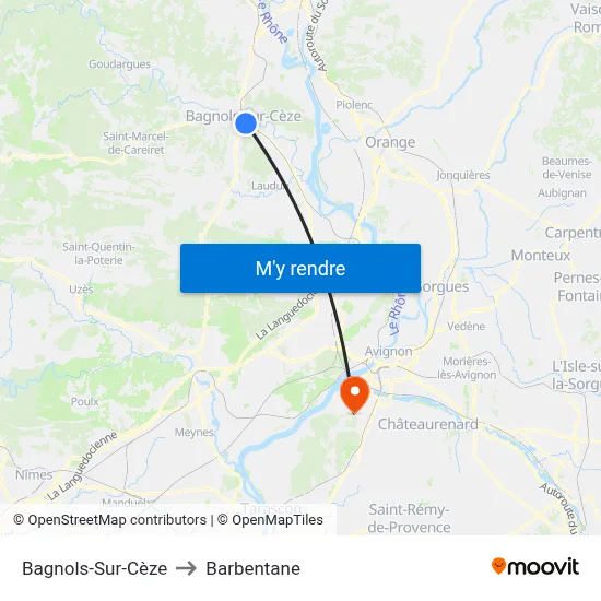 Bagnols-Sur-Cèze to Barbentane map