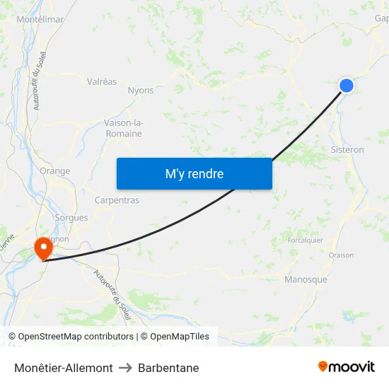Monêtier-Allemont to Barbentane map