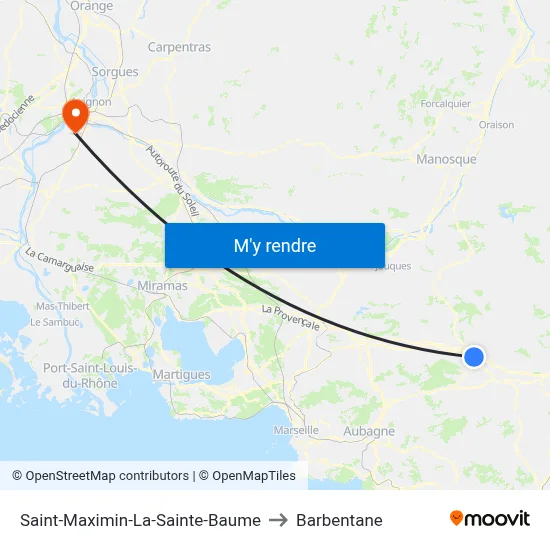 Saint-Maximin-La-Sainte-Baume to Barbentane map