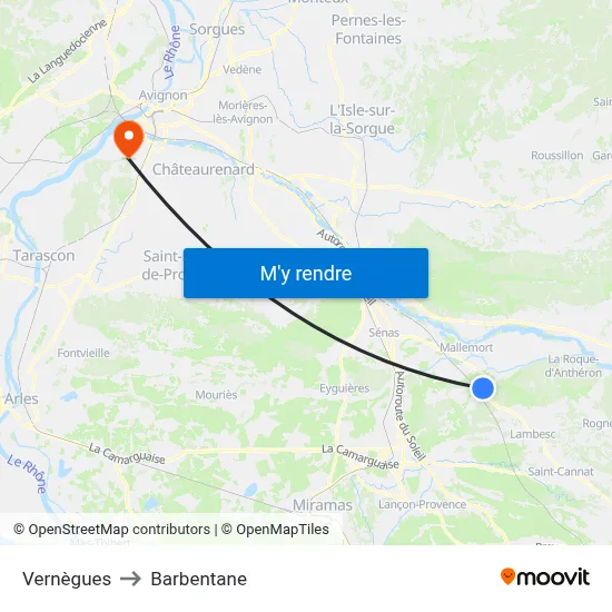 Vernègues to Barbentane map